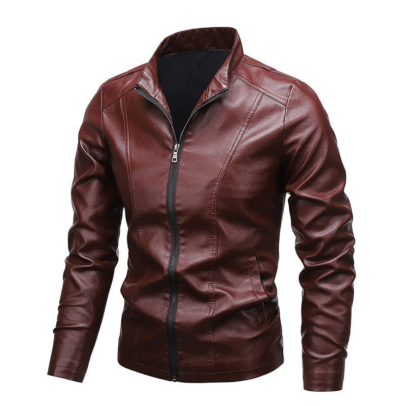 Carter™ - Slim-fit Stand Collar Zip-up Leather Jacket