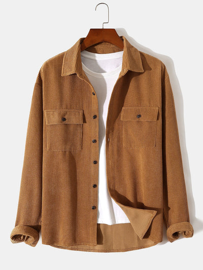 Long Sleeved Corduroy Button Up Shirt With Pockets