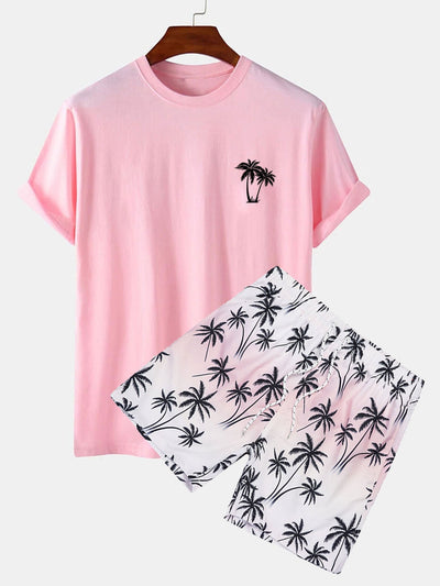 Palm Tree Print T-shirt & Palm Tree Print Swim Shorts