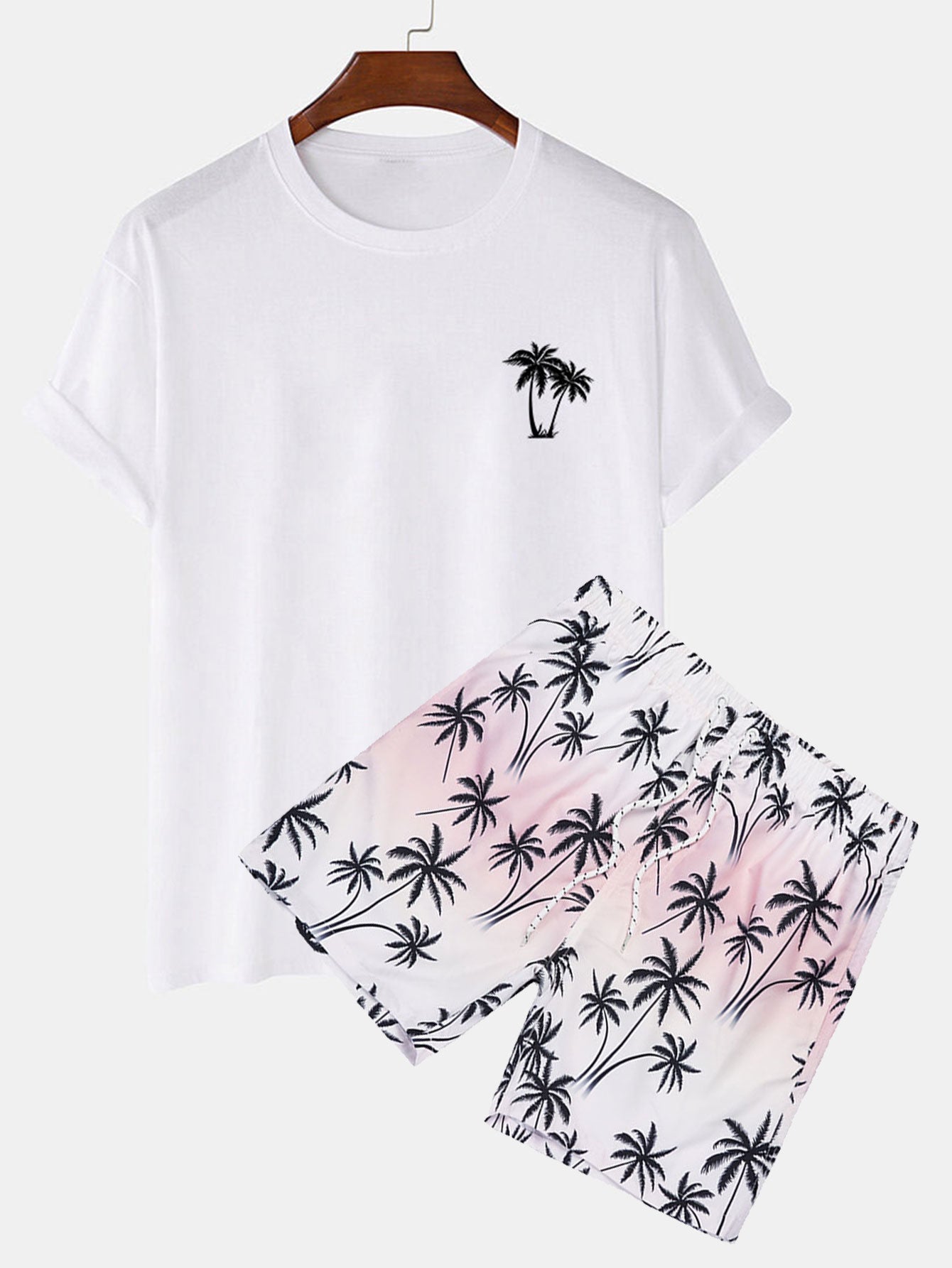 Palm Tree Print T-shirt & Palm Tree Print Swim Shorts