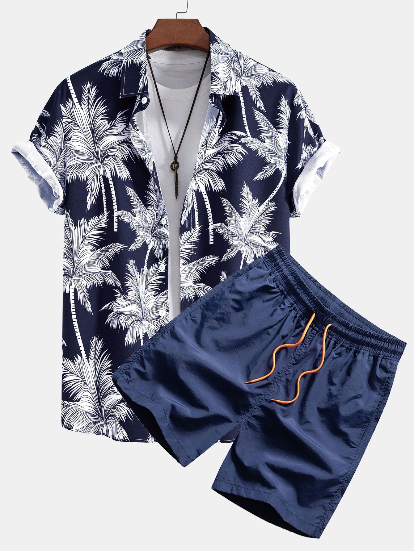 Palm Tree Print Button Up Shirt & Swim Short