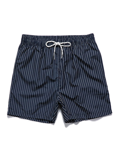 Linen Look Cotton Button Up Shirt & Striped Print Swim Shorts