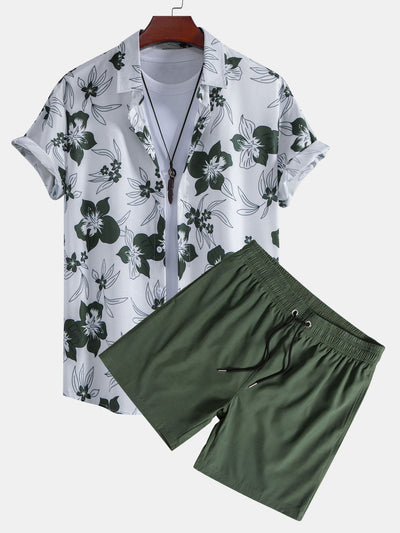 Floral Print Button Up Shirt & Swim Short