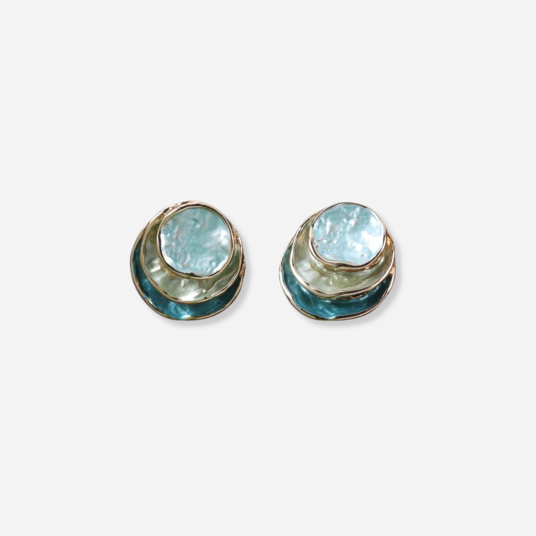 Ocean hand-painted multi-layered round earrings