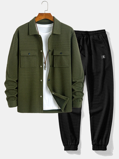 Quilted Waffle Jacquard Overshirt & Drawstring Waffle Jogger Pants