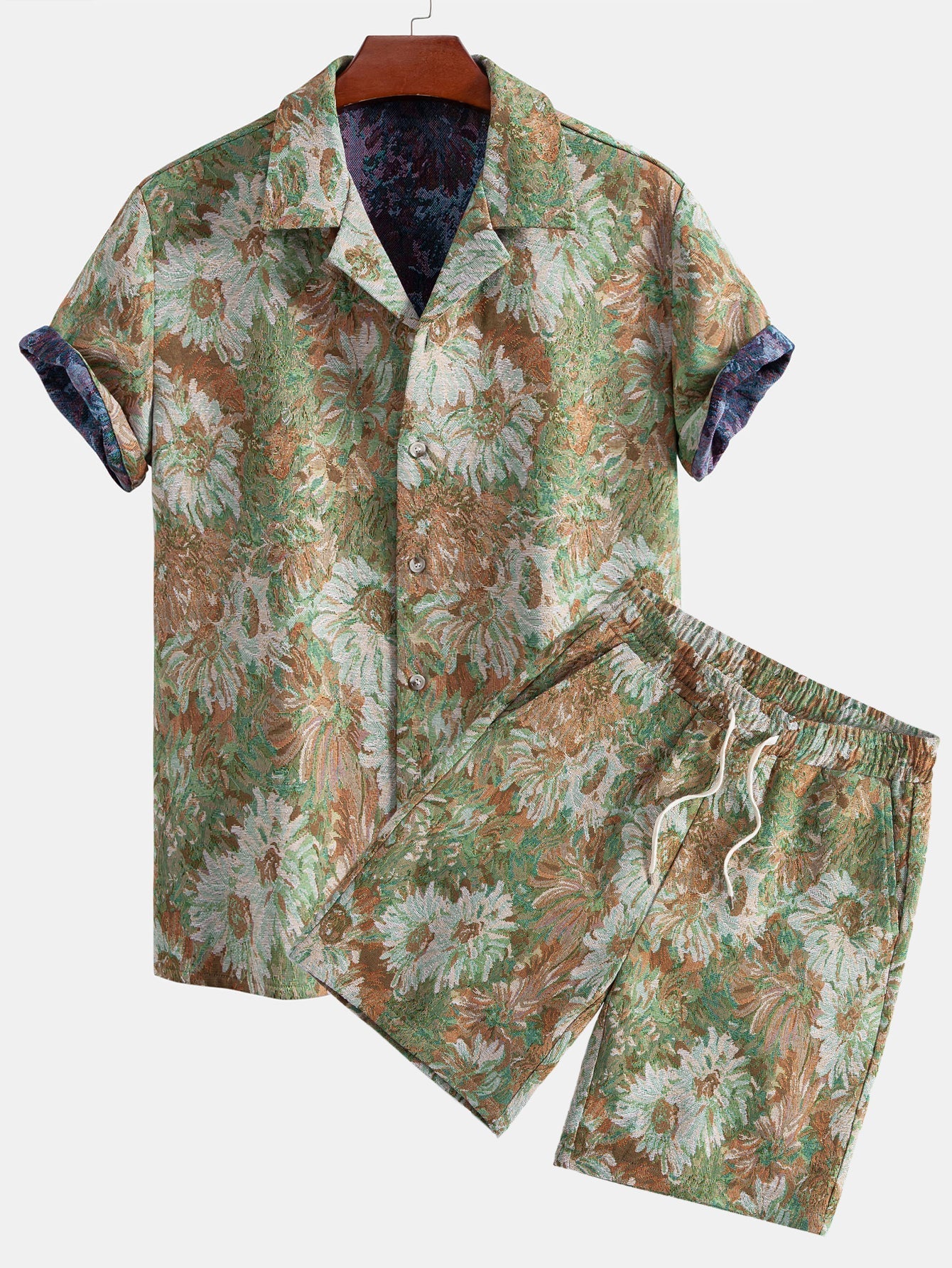 Painted Floral Jacquard Cuban Shirt & Shorts