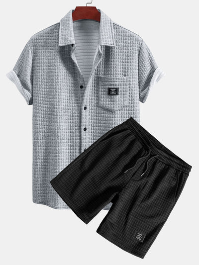 Short Sleeve Waffle Shirt & Waffle Drawstring Shorts