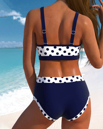 Lisbet - High-waisted patchwork bikini with polka dots