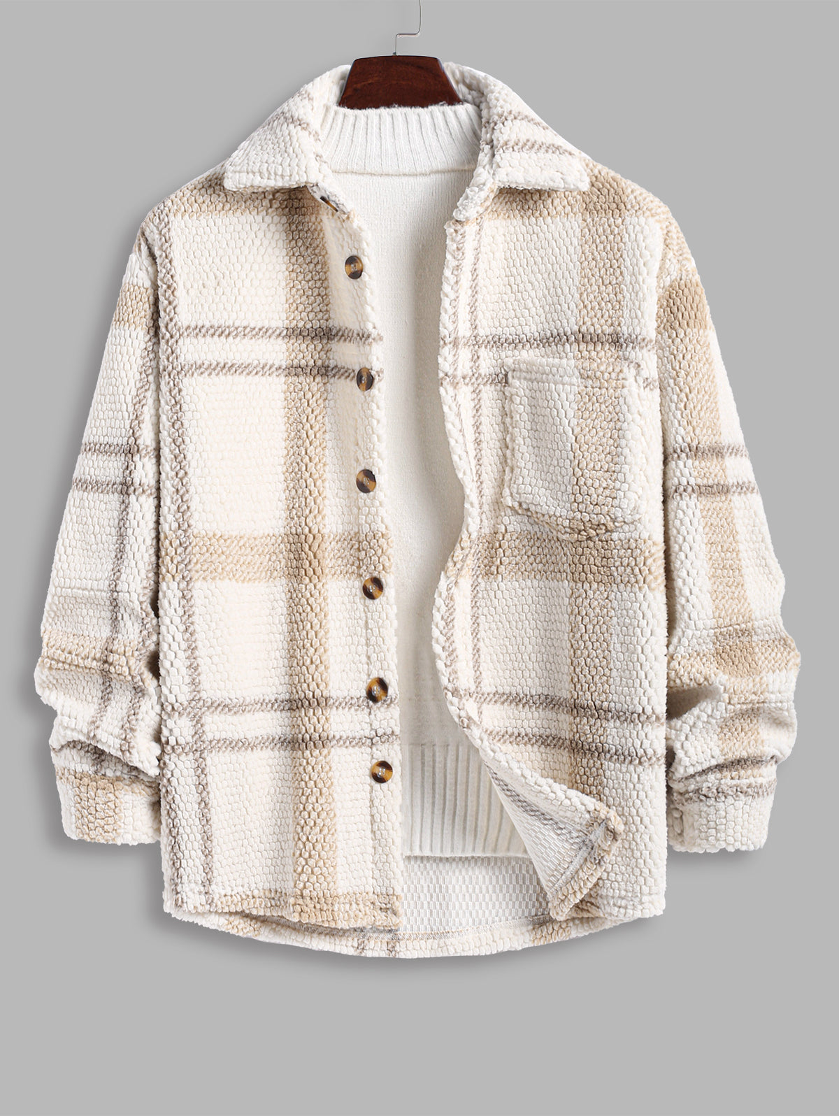 Men's Fuzzy Fleece Plaid Jacket