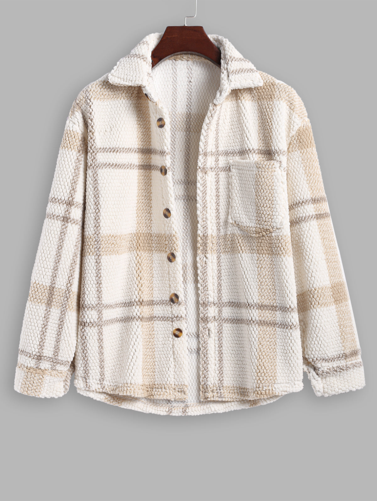 Men's Fuzzy Fleece Plaid Jacket