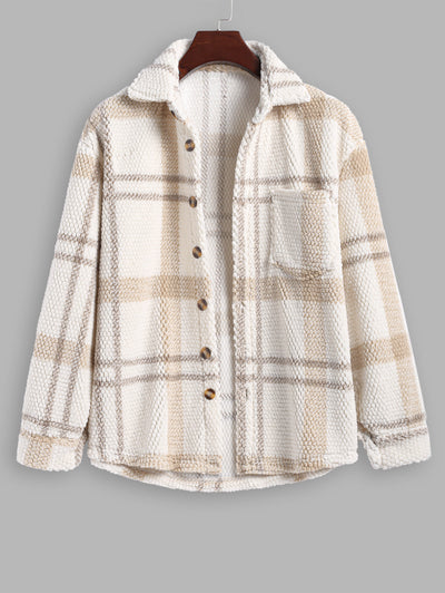 Men's Fuzzy Fleece Plaid Jacket