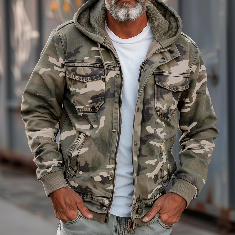 Men’s Military-Style Camouflage Cargo Jacket