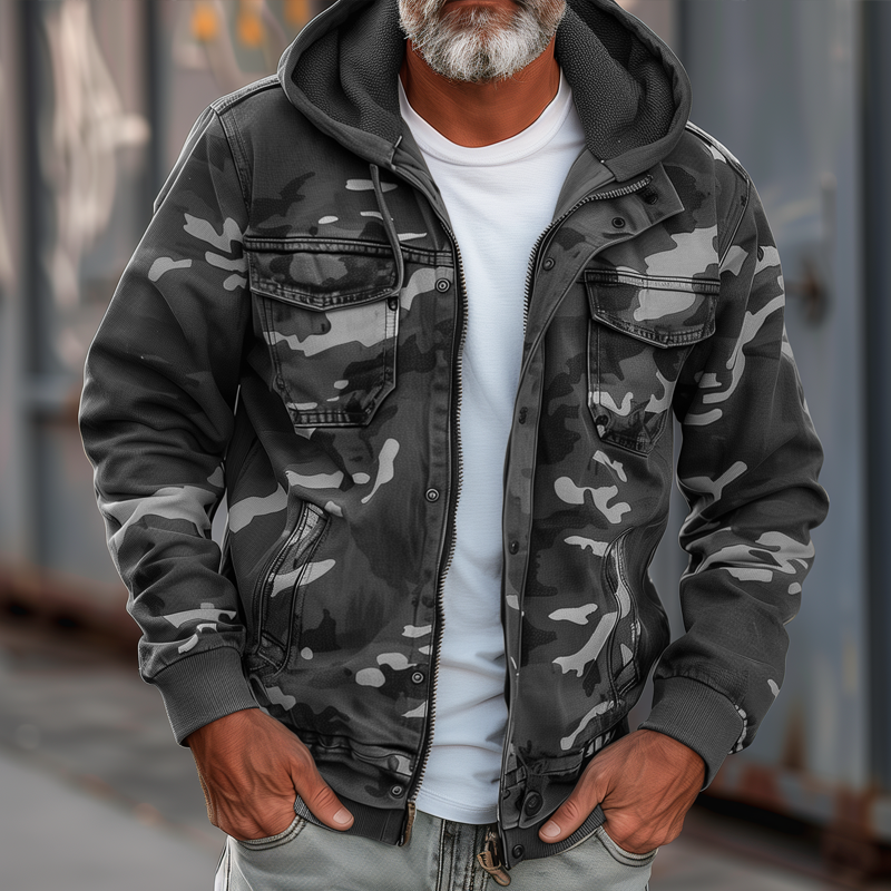 Men’s Military-Style Camouflage Cargo Jacket