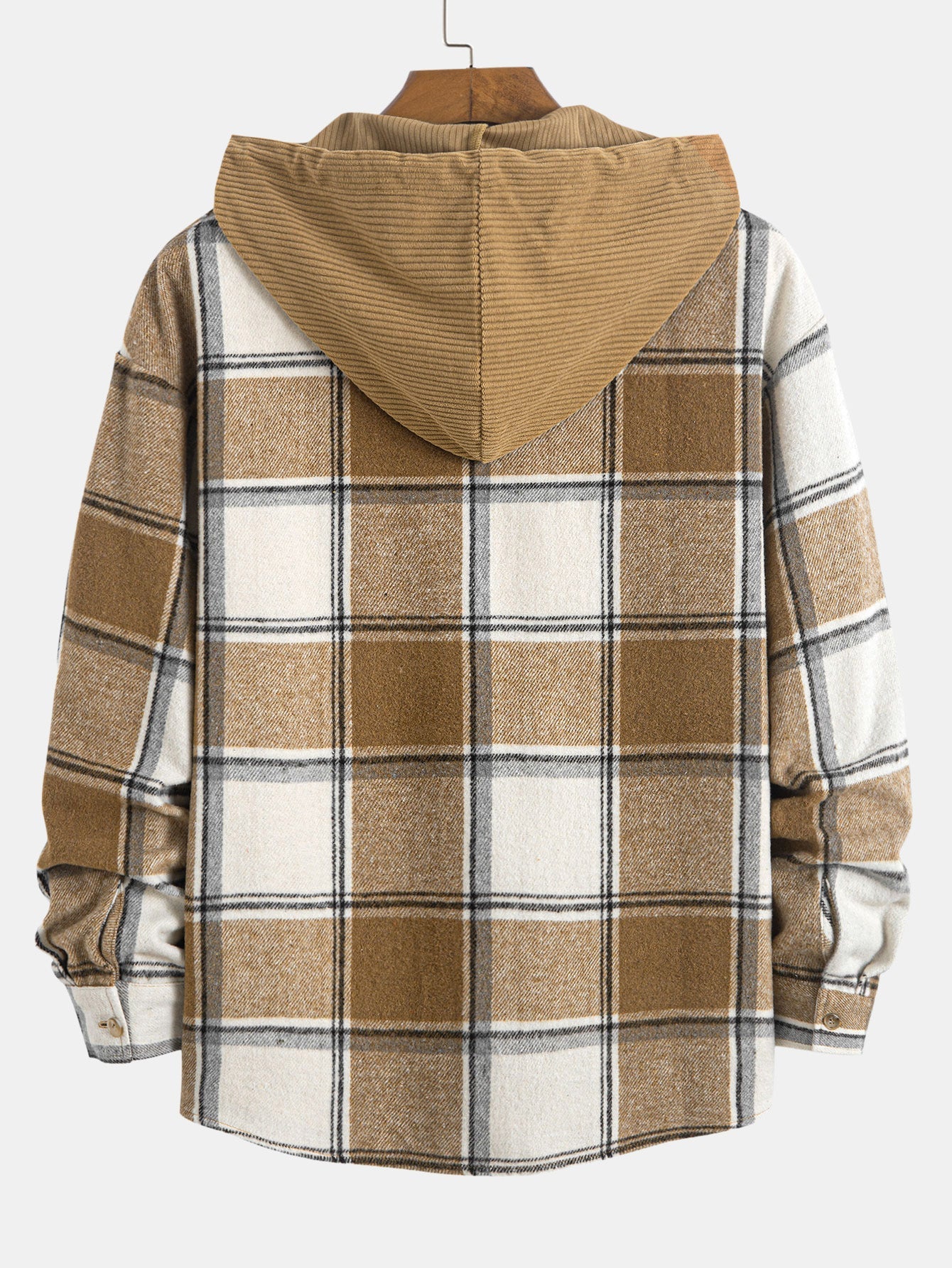 Relax Fit Contrast Corduroy Plaid Hooded Shirt