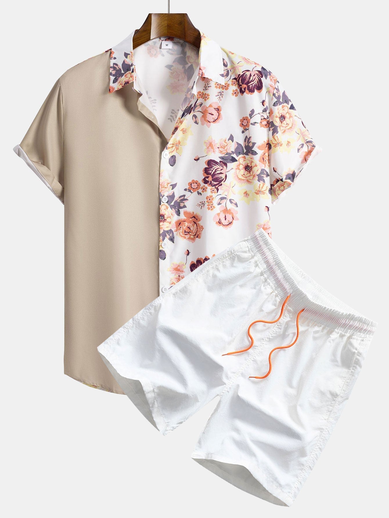 Floral Patchwork  Print Button Up Shirt & Swim Shorts