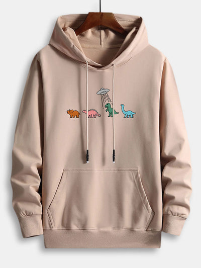 Cartoon Dinosaur Print Cotton Hoodie