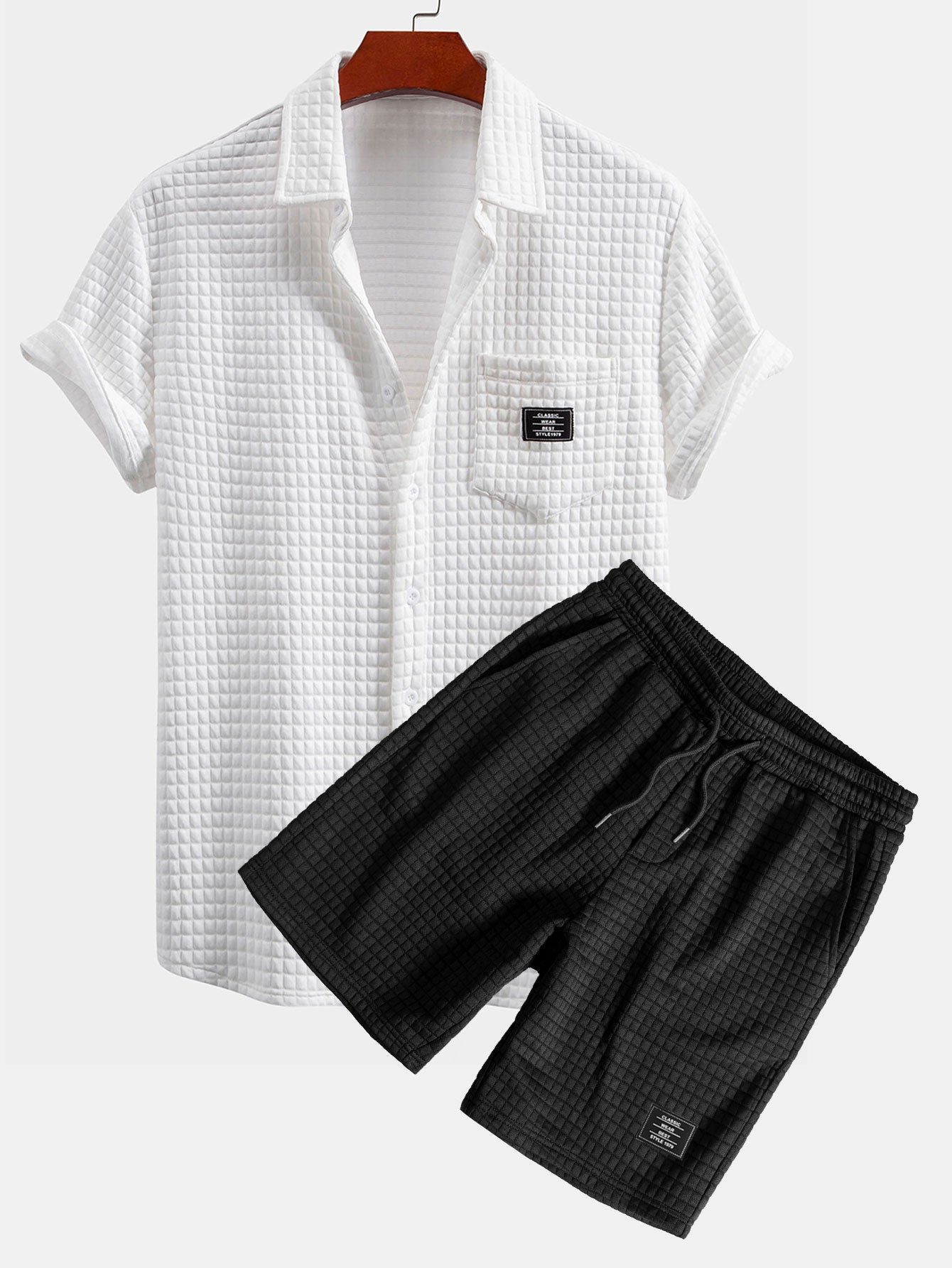 Short Sleeve Waffle Shirt & Waffle Drawstring Shorts