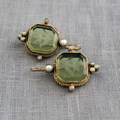 Maeble Vintage Earrings with Green Stone and Pearl