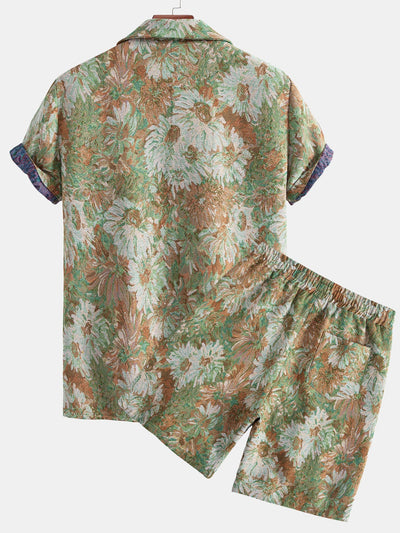 Painted Floral Jacquard Cuban Shirt & Shorts