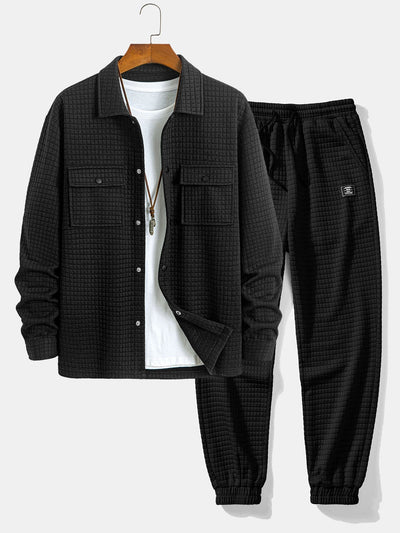 Quilted Waffle Jacquard Overshirt & Drawstring Waffle Jogger Pants