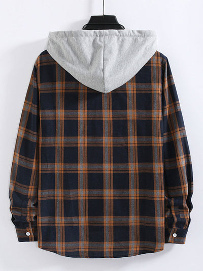 Plaid Contrast Hooded Shirt