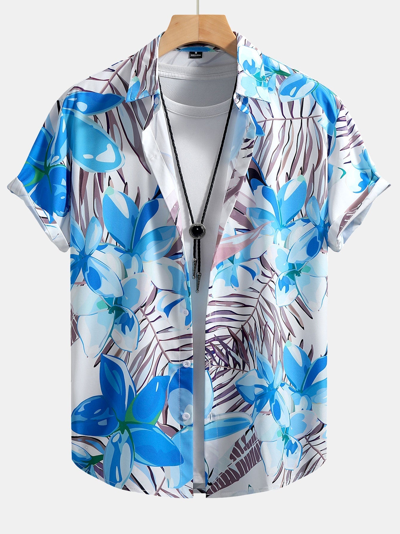 Flower Plants Print Button Up Shirt & Swim Shorts