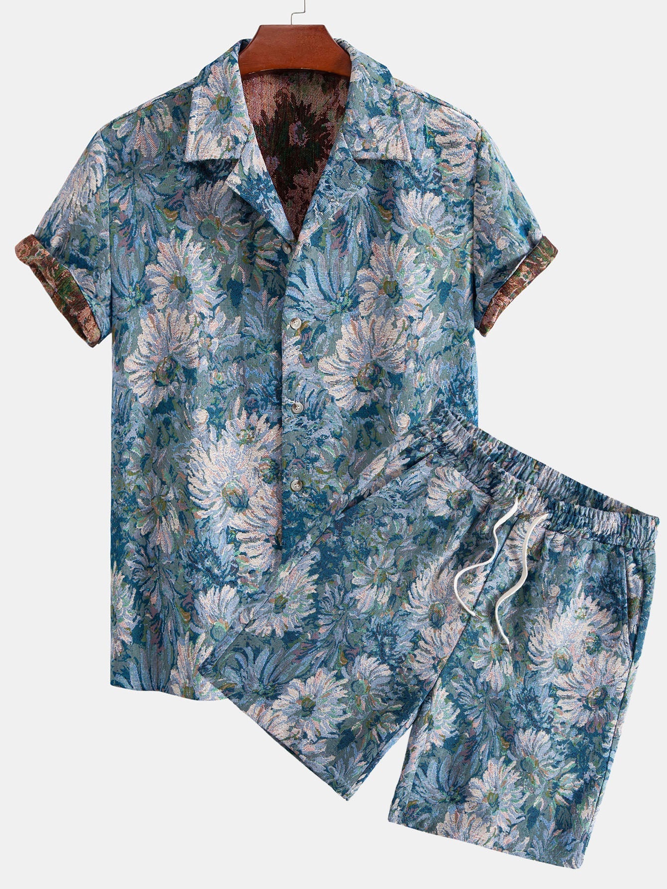 Painted Floral Jacquard Cuban Shirt & Shorts