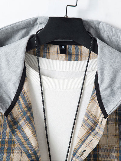 Button Up Contrast Hooded Plaid Shirt