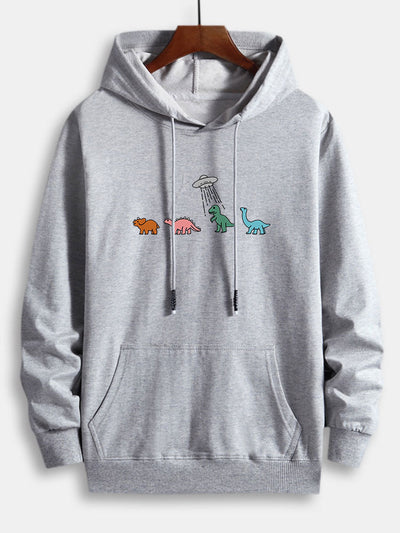 Cartoon Dinosaur Print Cotton Hoodie