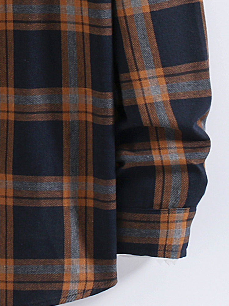 Plaid Contrast Hooded Shirt