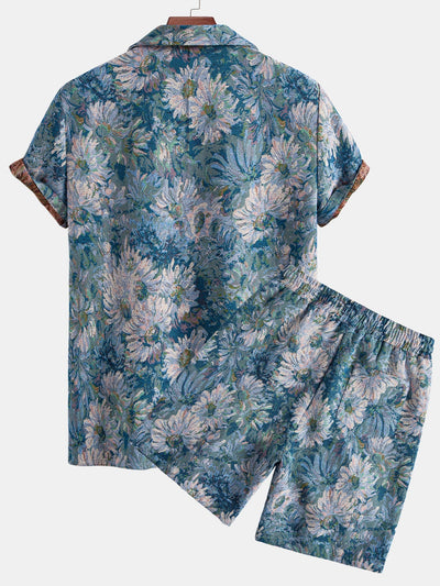 Painted Floral Jacquard Cuban Shirt & Shorts