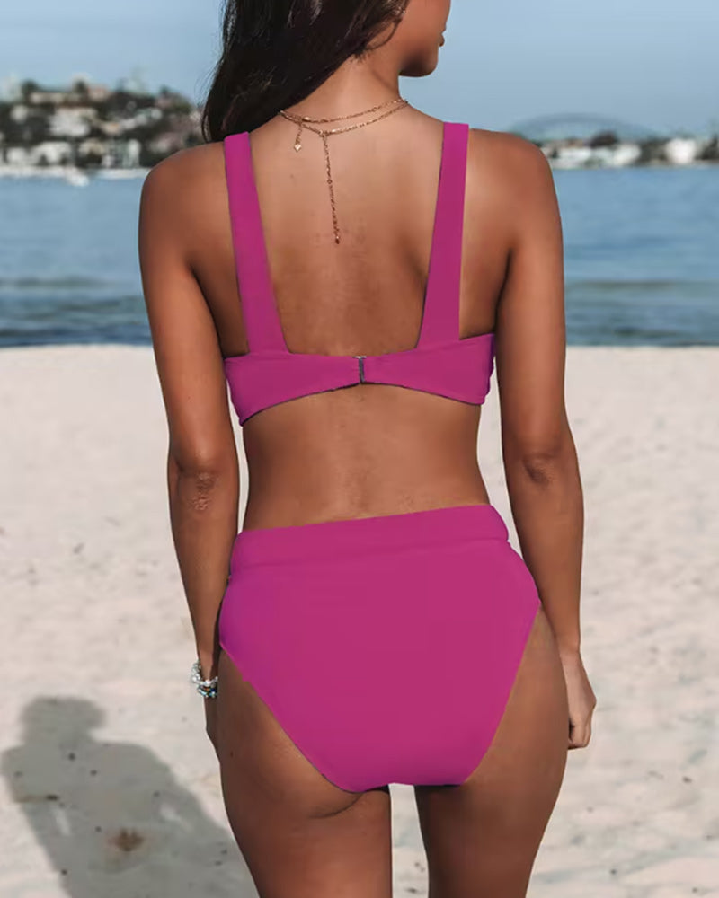 High-Waisted Plain Colour Swimsuit