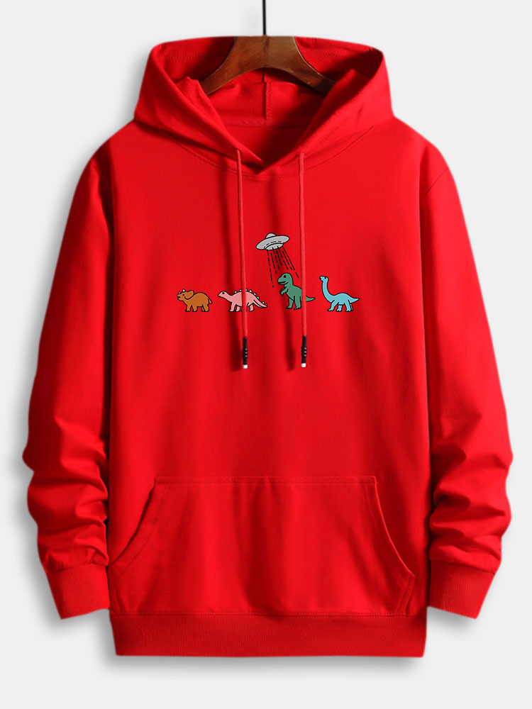 Cartoon Dinosaur Print Cotton Hoodie