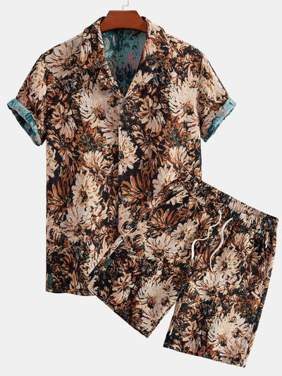 Painted Floral Jacquard Cuban Shirt & Shorts