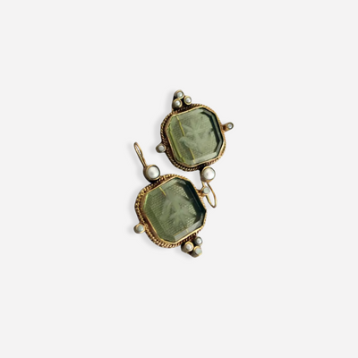 Maeble Vintage Earrings with Green Stone and Pearl