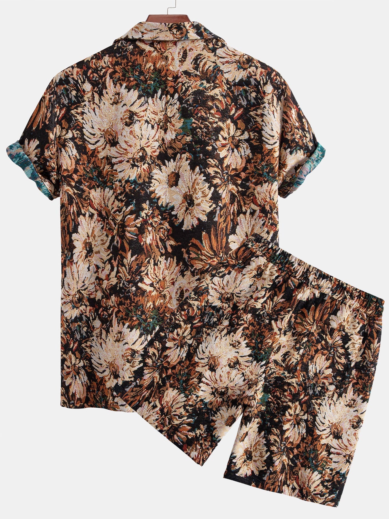 Painted Floral Jacquard Cuban Shirt & Shorts