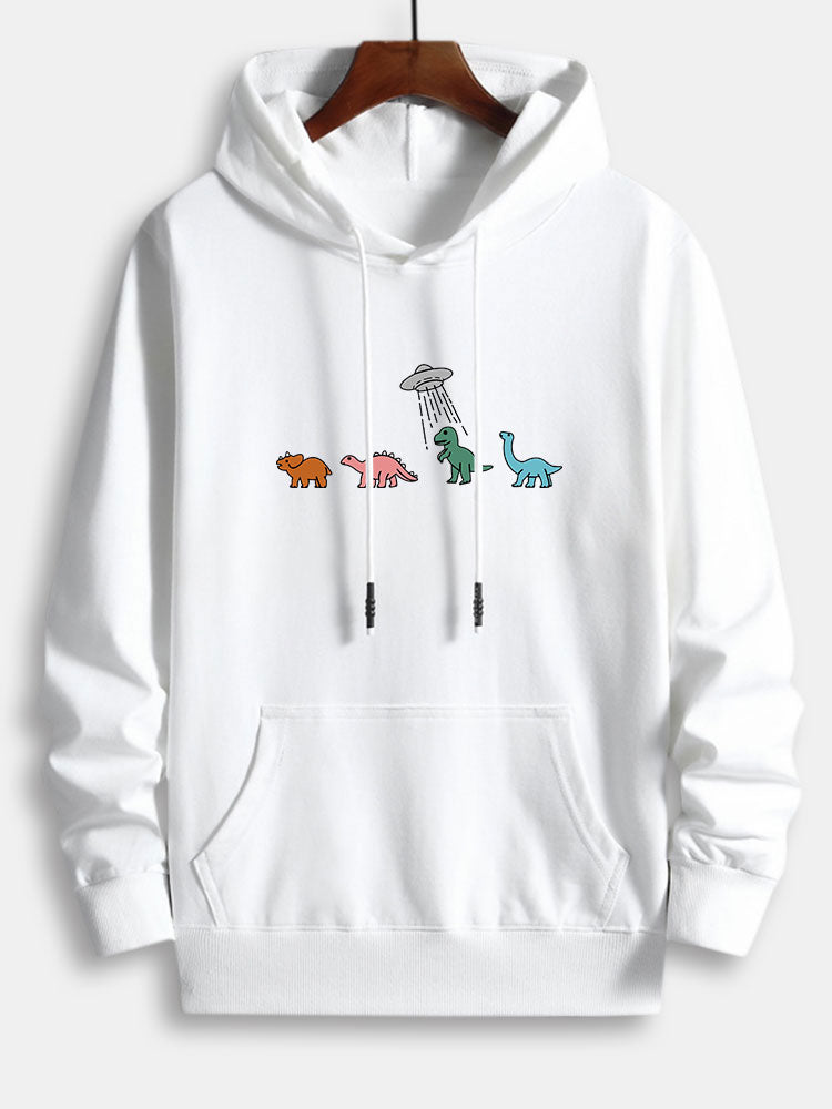 Cartoon Dinosaur Print Cotton Hoodie