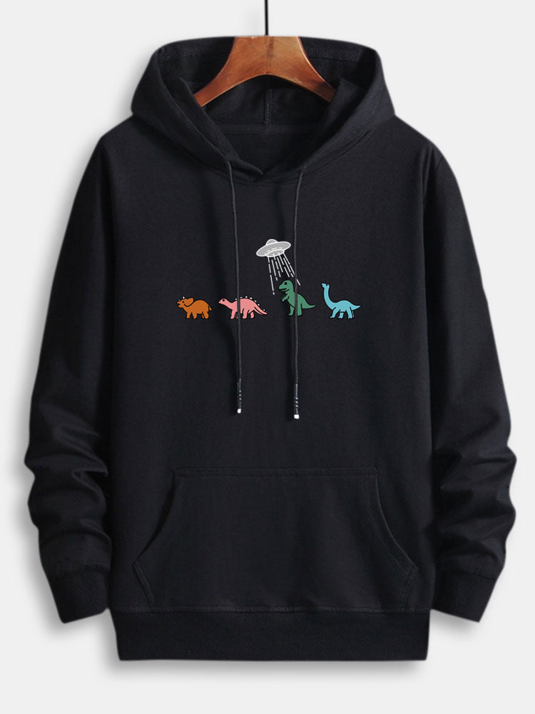 Cartoon Dinosaur Print Cotton Hoodie