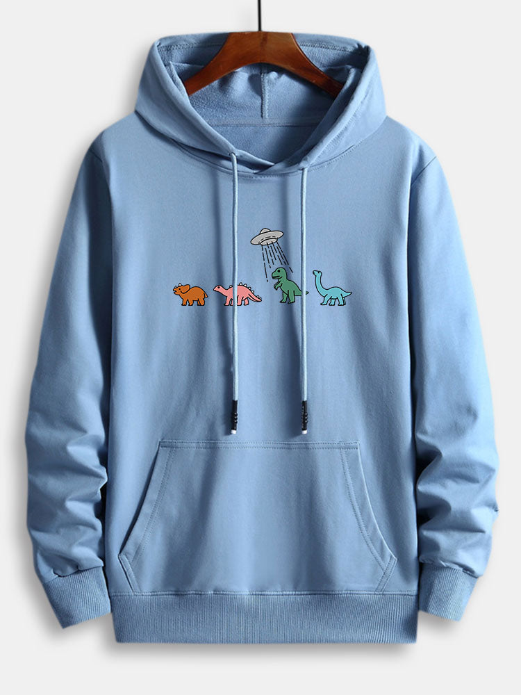 Cartoon Dinosaur Print Cotton Hoodie