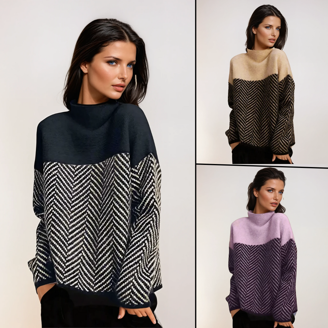 ELEN™ | CHEVRON PATTERN TURTLENECK SWEATER