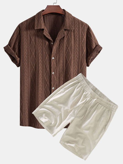 Geometric Jacquard Cuban Shirt & Linen Drawstring Shorts