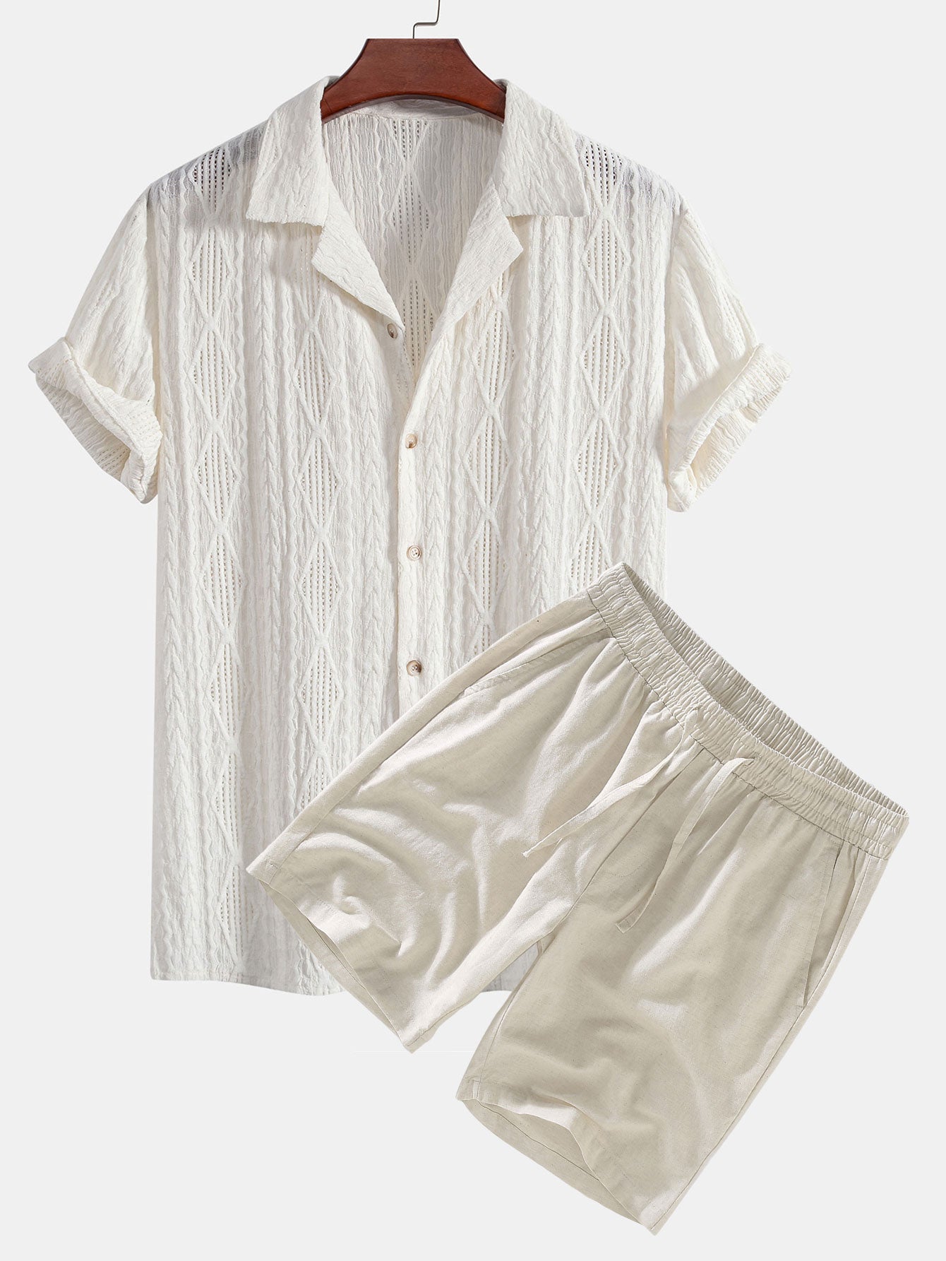 Geometric Jacquard Cuban Shirt & Linen Drawstring Shorts