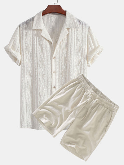 Geometric Jacquard Cuban Shirt & Linen Drawstring Shorts