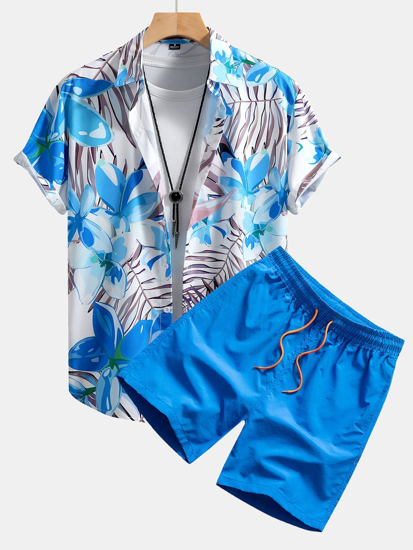 Flower Plants Print Button Up Shirt & Swim Shorts