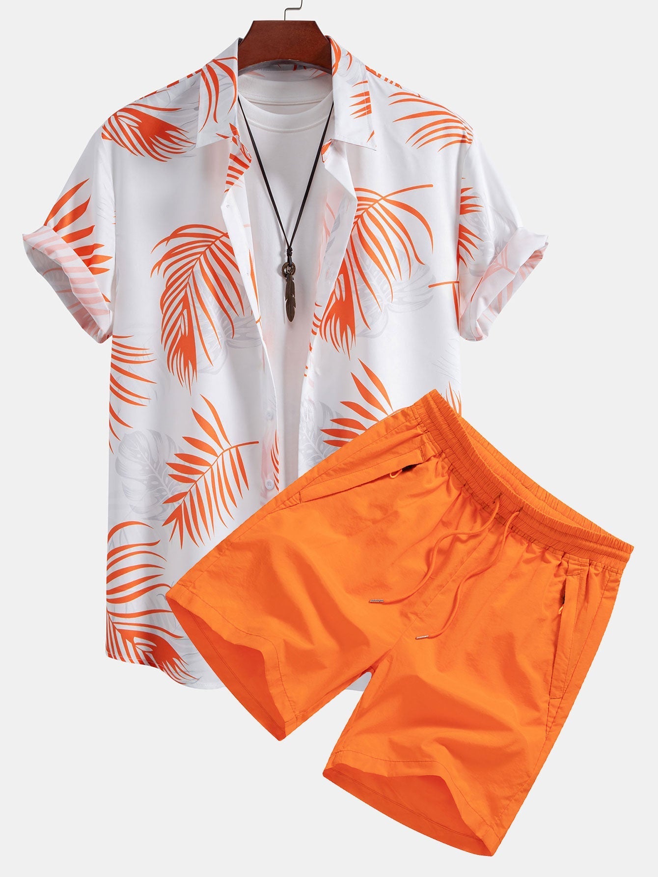 Leaf Print Button Up Shirt & Swim Shorts