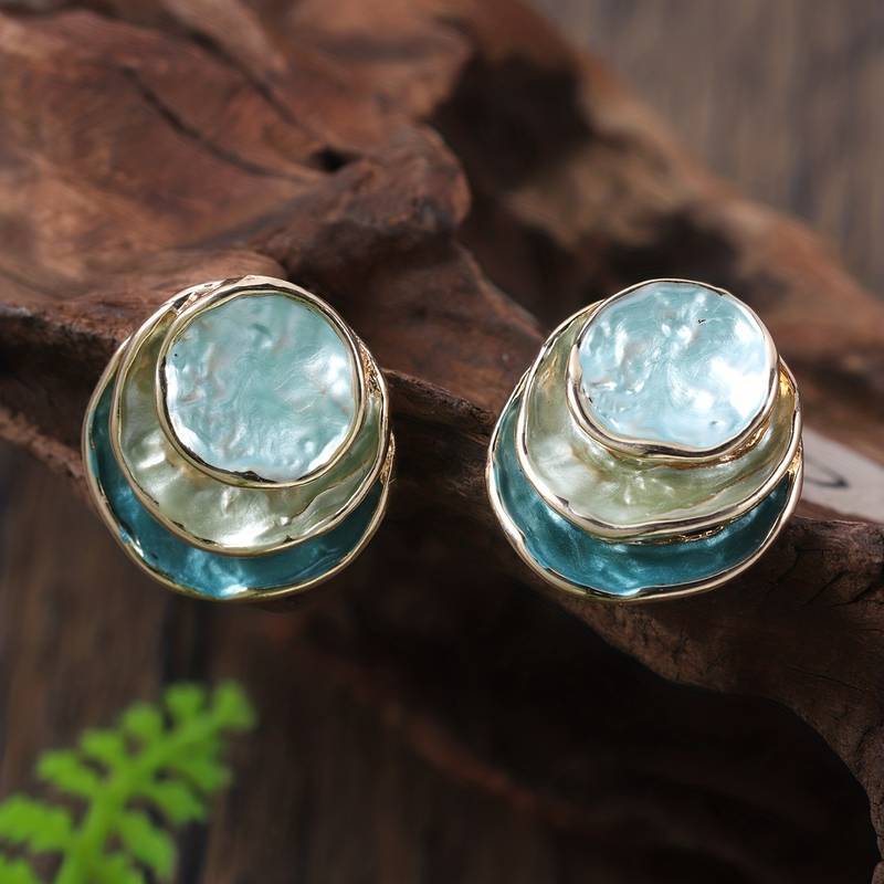 Ocean Hand-Painted Multi-Layer Round Earrings