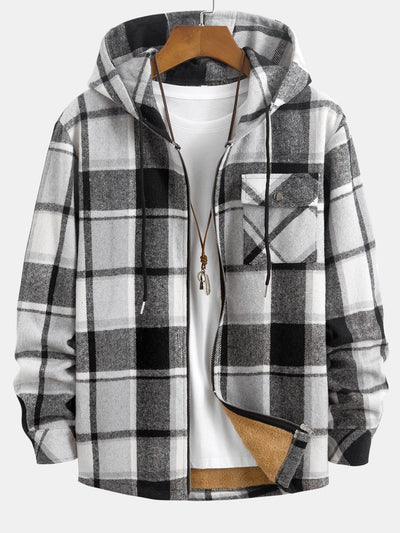 Teddy Lined Flannel Plaid Hooded Shirt