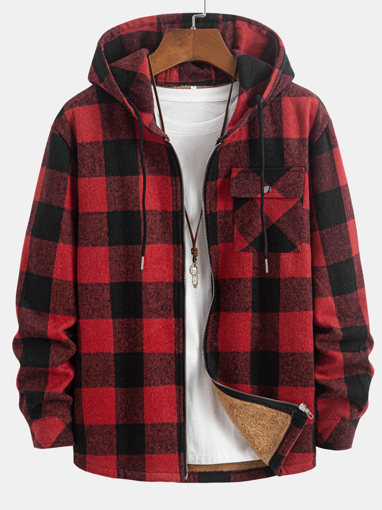 Teddy Lined Flannel Plaid Hooded Shirt