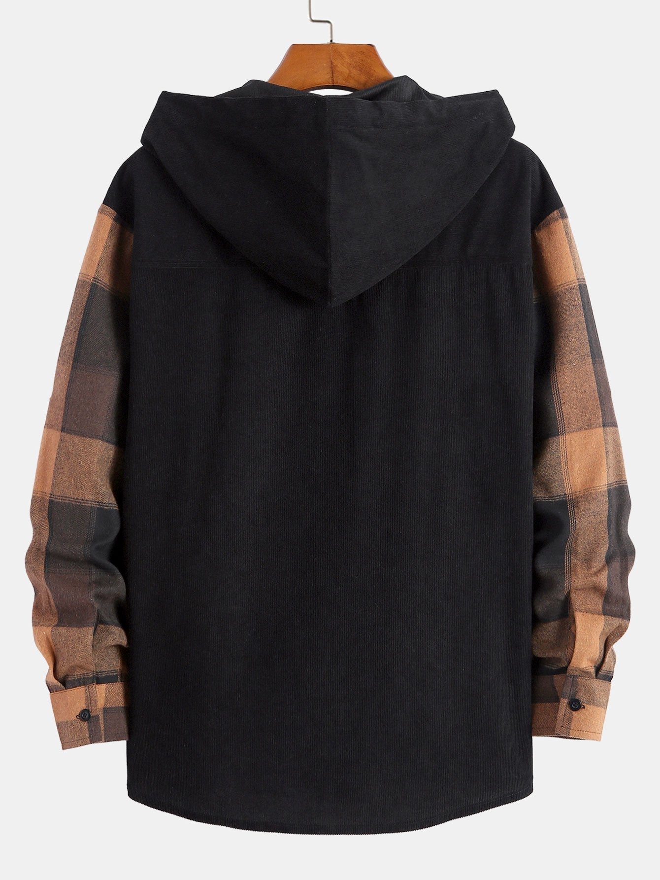 Relax Fit Plaid Corduroy Panel Hooded Shirt