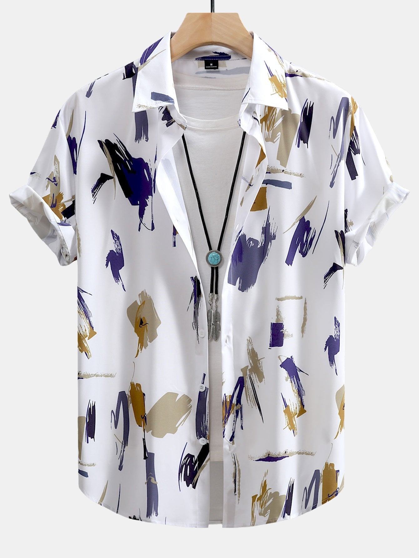 Brushstroke Print Button Up Shirt & Swim Shorts